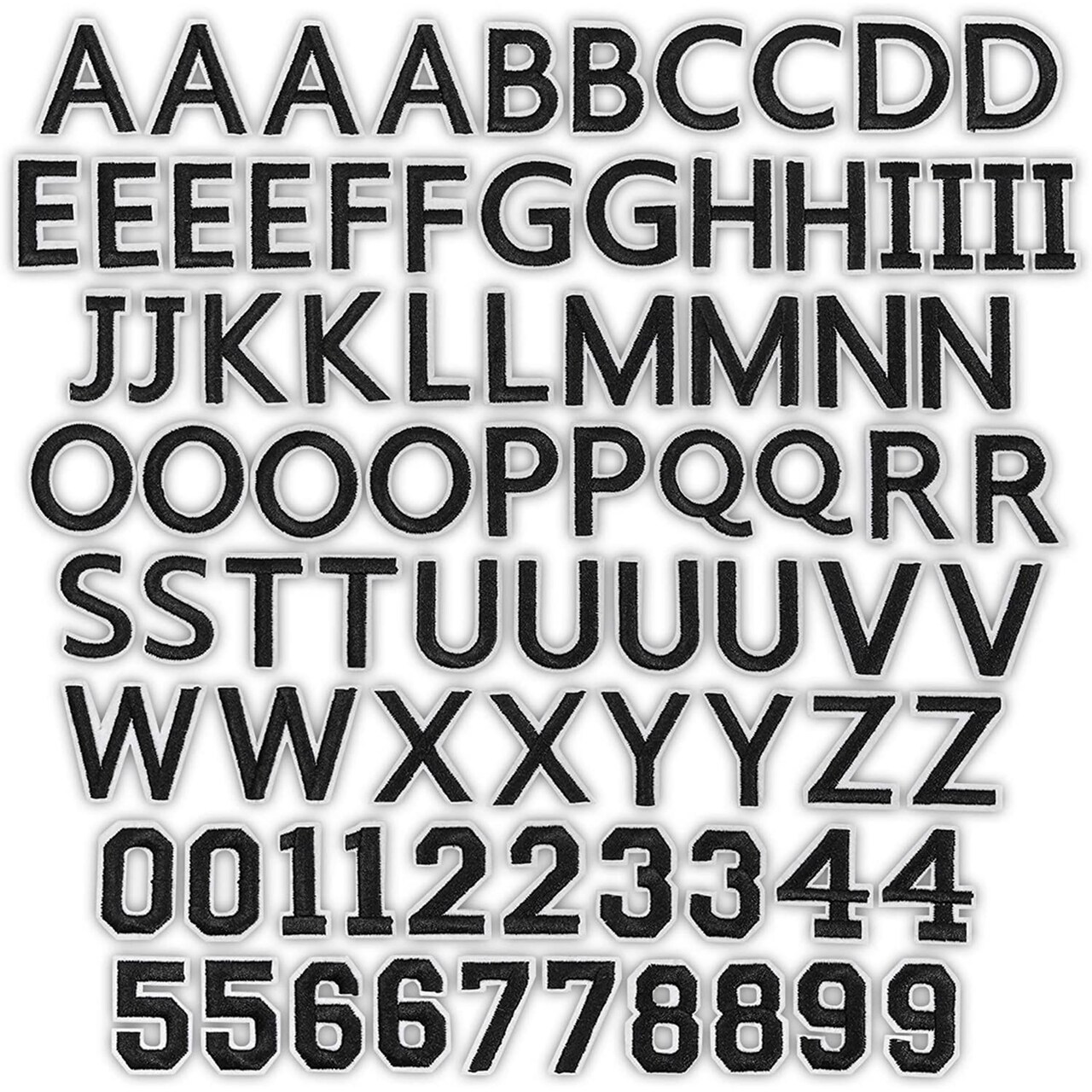 82-Piece Black Iron-On Letters & Numbers, 1 x 1.4 In—Block Fabric Alphabet for T-Shirts, Jerseys & DIY Clothing, Ideal for Customizing Apparel